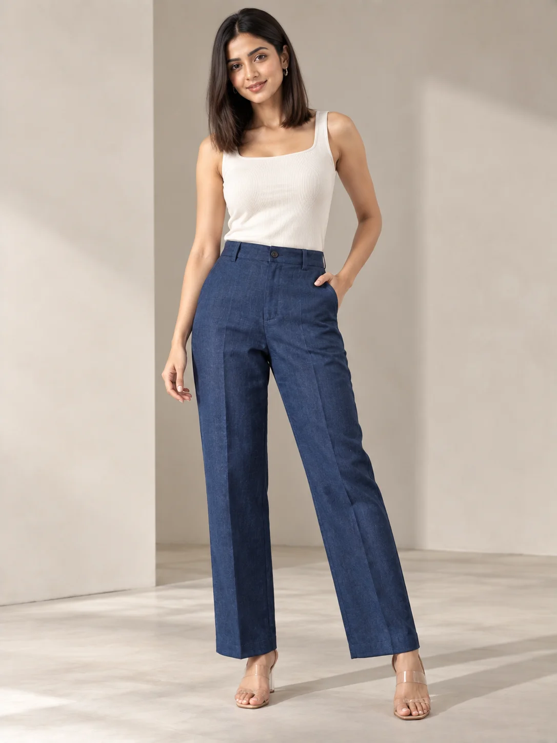 Indigo Cotton Straight Pants
