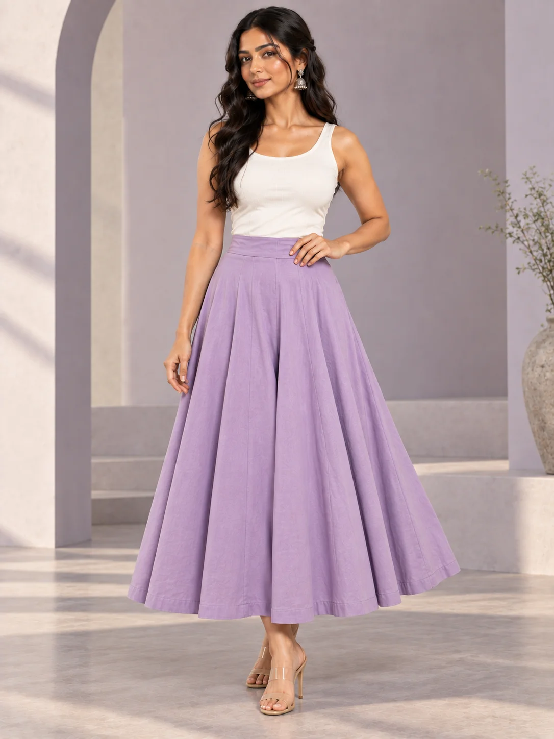 Lavender Cotton Flared Skirt