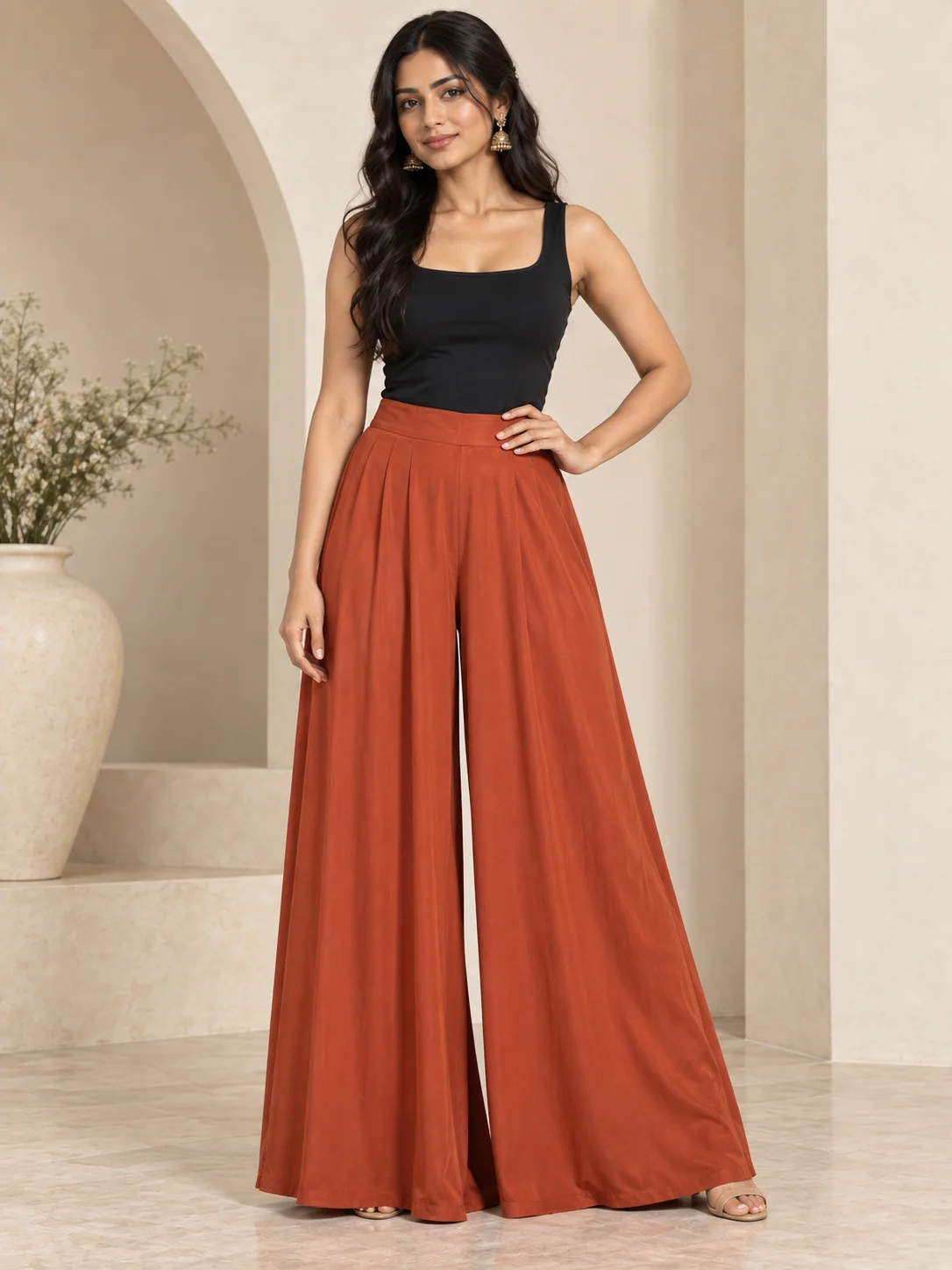 Rust Wide-Leg Palazzos
