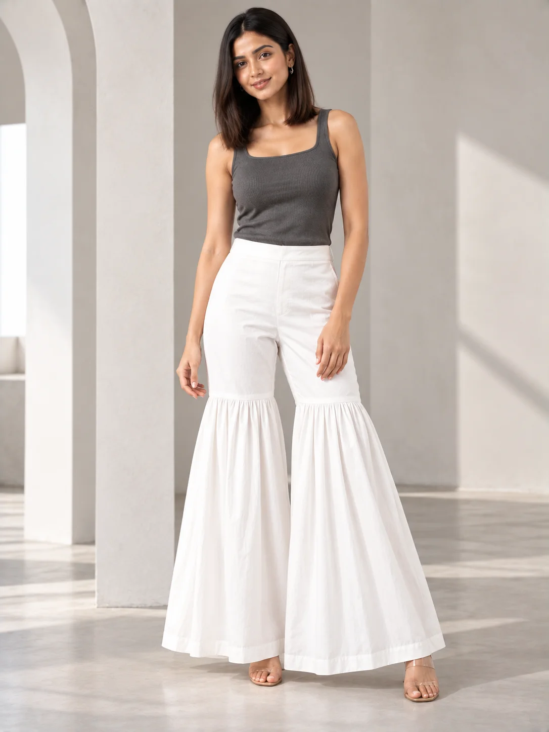 White Cotton Sharara Pants