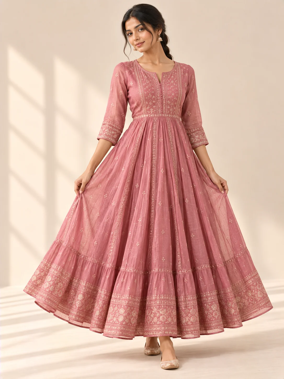 Dusty Pink Chanderi Maxi Dress