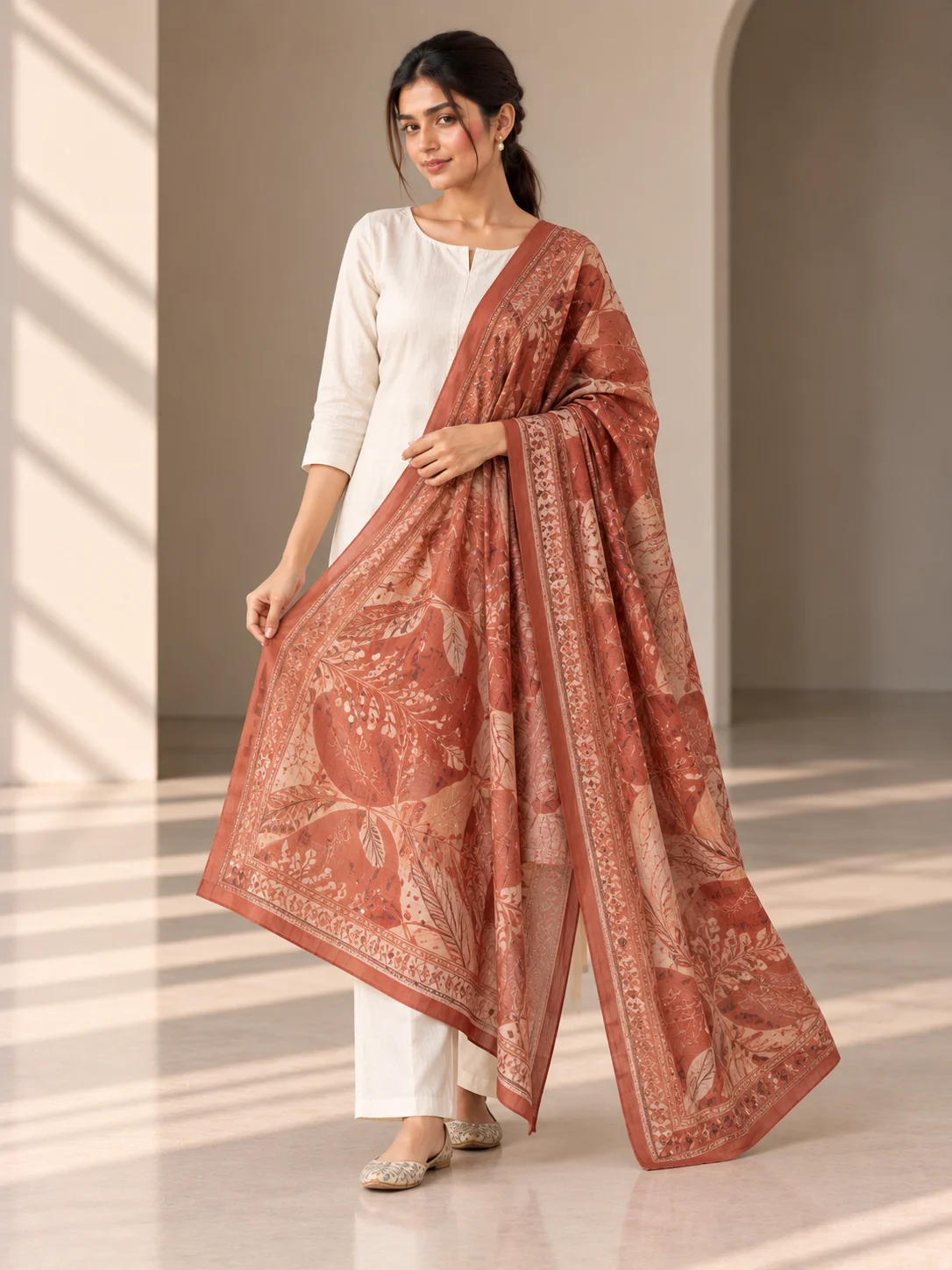 Terracotta Viscose Printed Dupatta