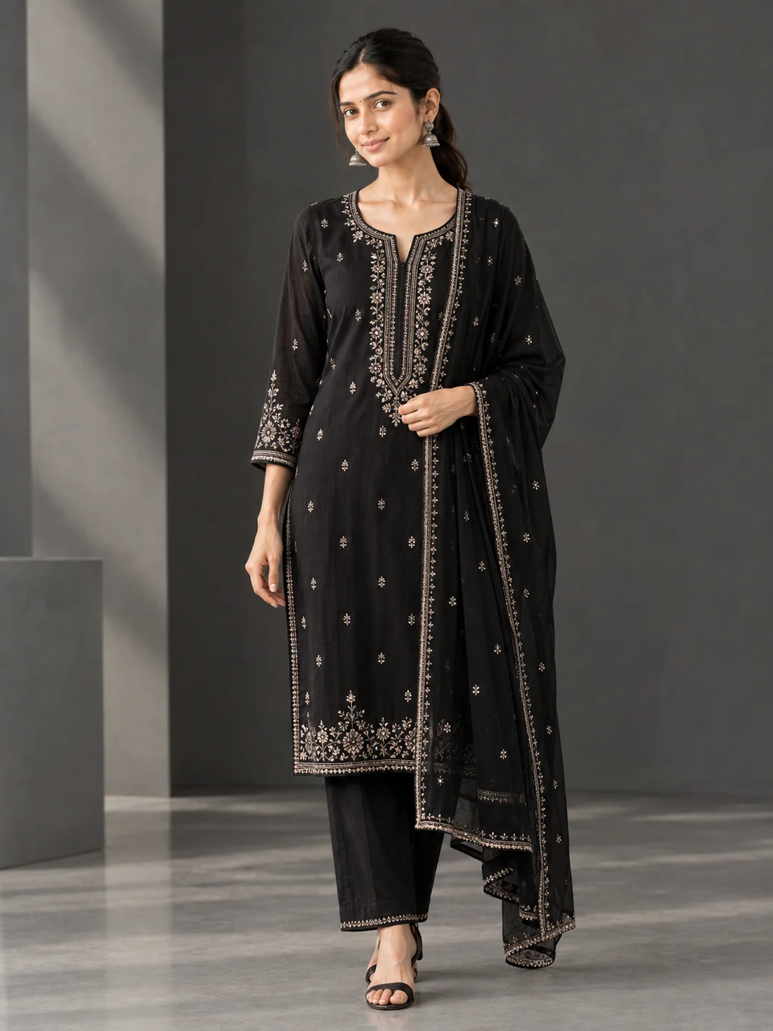 Black Georgette Embroidered Suit Set