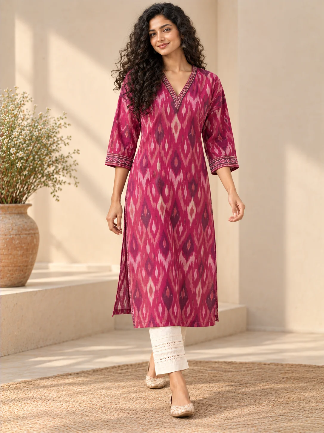 Magenta Ikat Relaxed Kurta