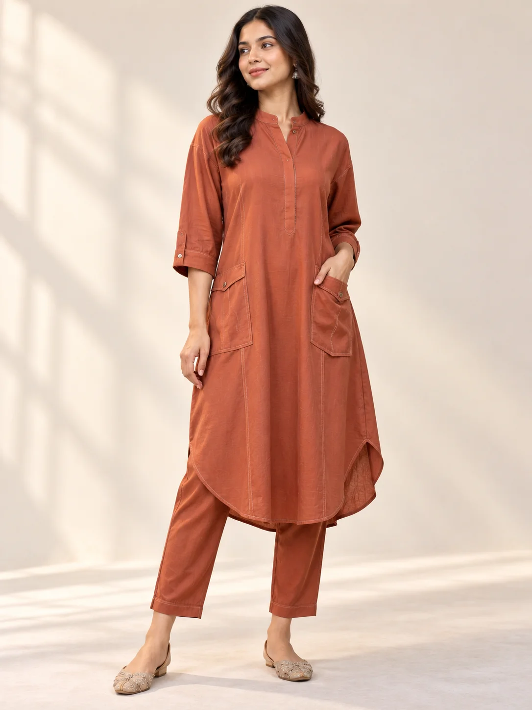 Terracotta Viscose Blend Relaxed Kurta