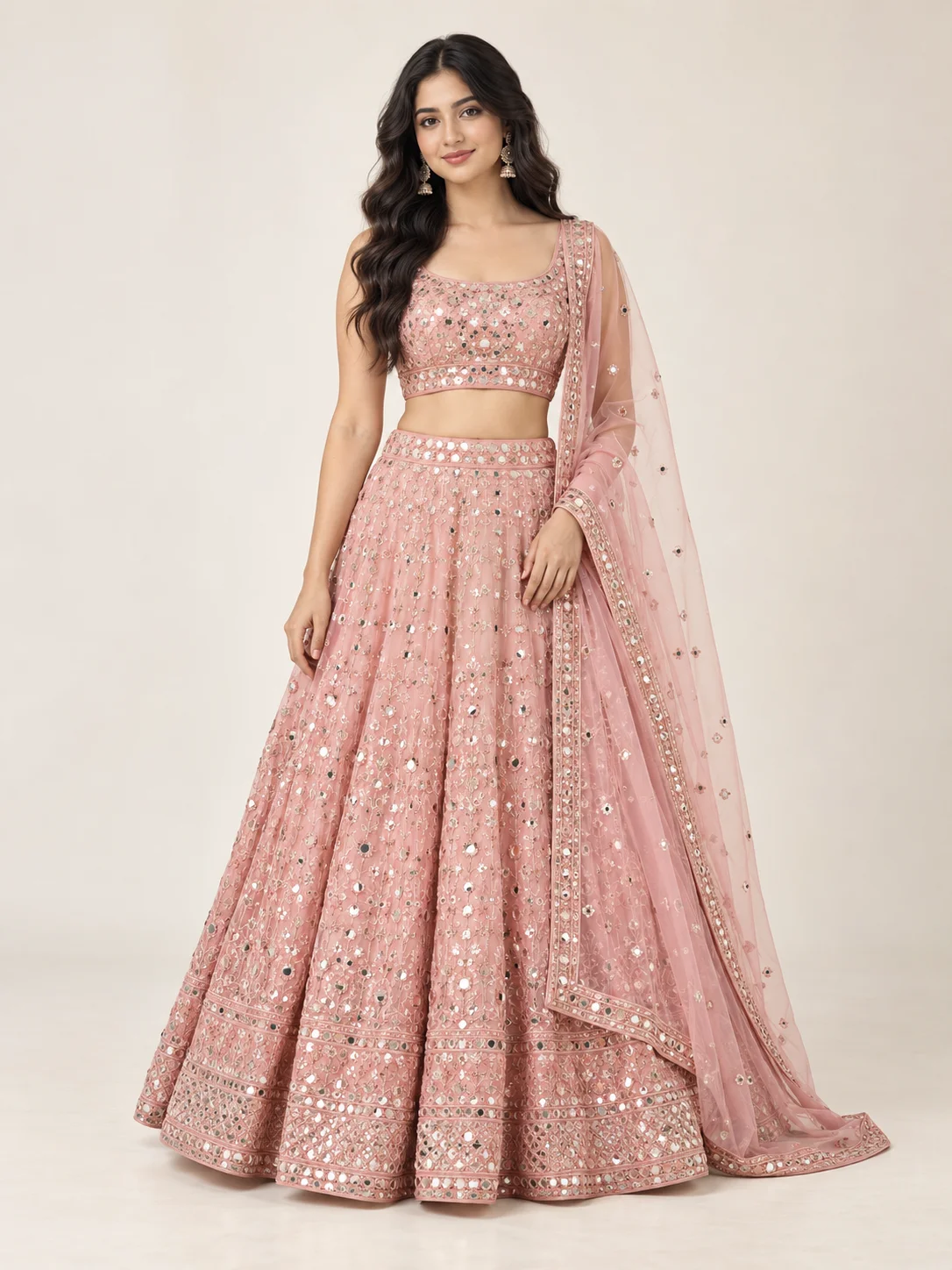 Blush Pink Mirror Work Lehenga Set — AURELIA
