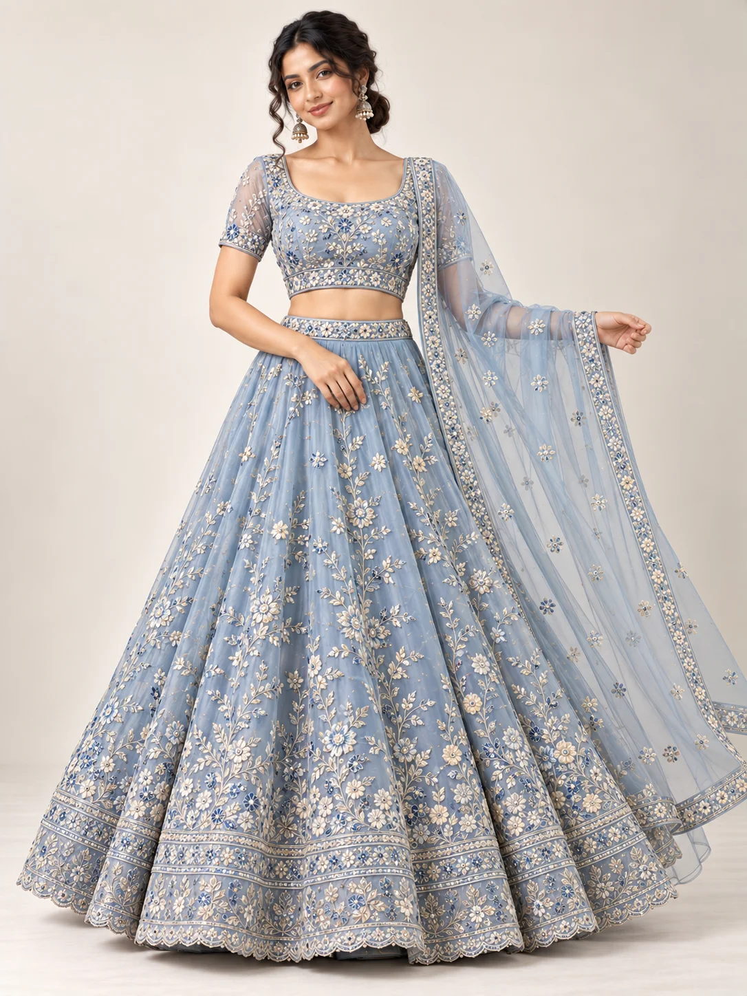 Powder Blue Organza Lehenga Set