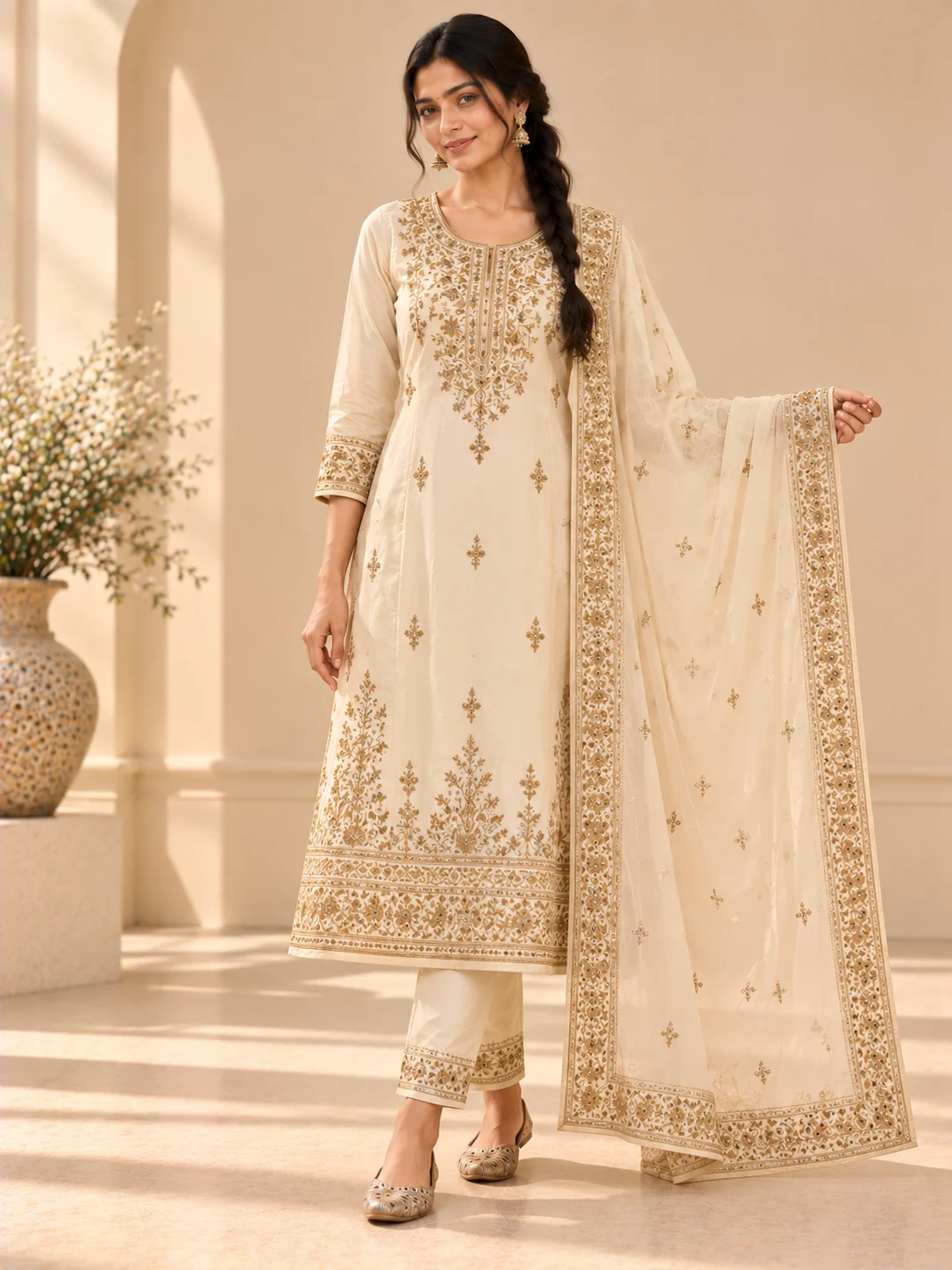 Ivory Zardozi Embroidered Suit Set