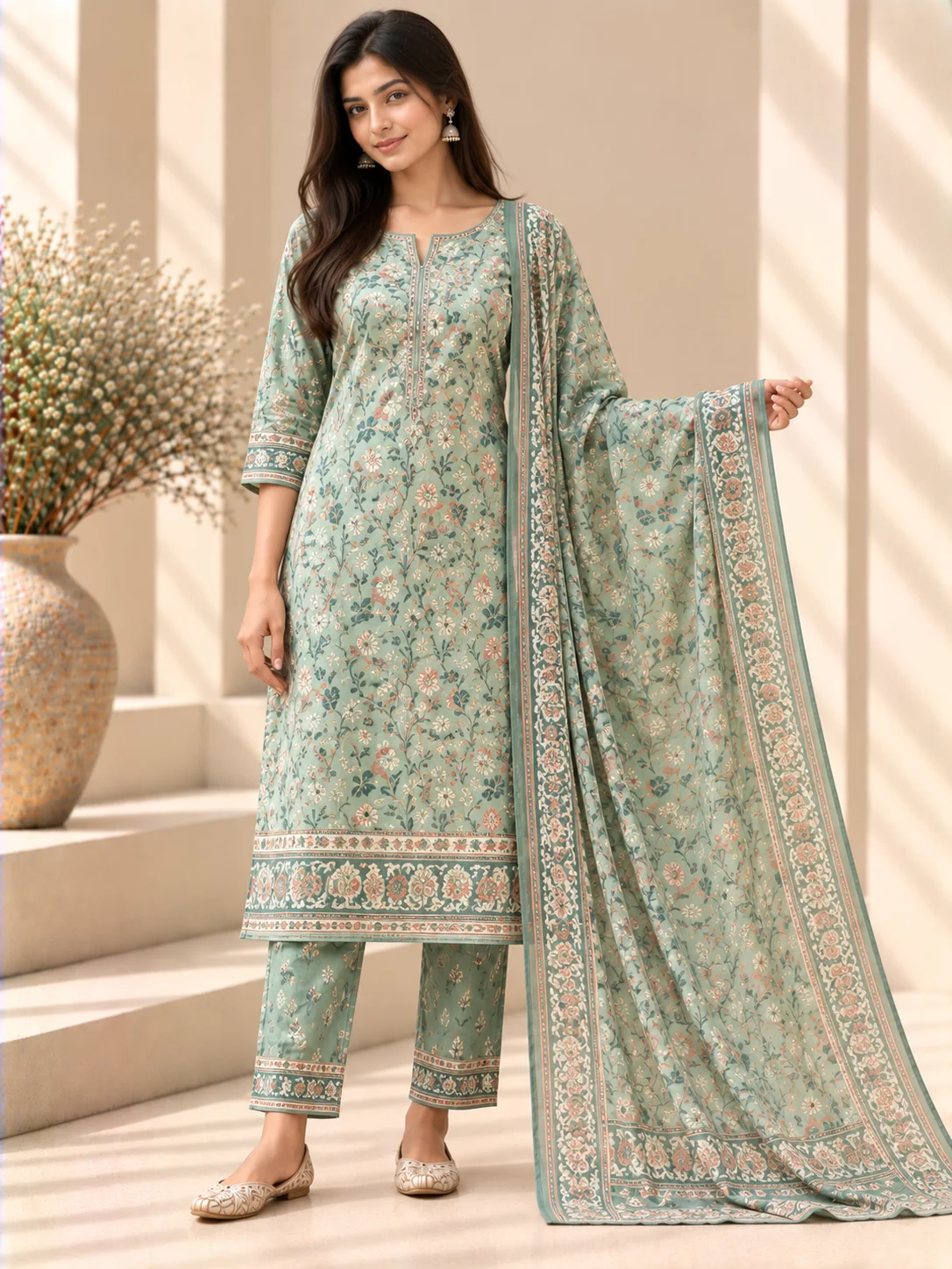 Seafoam Cambric Printed Suit Set